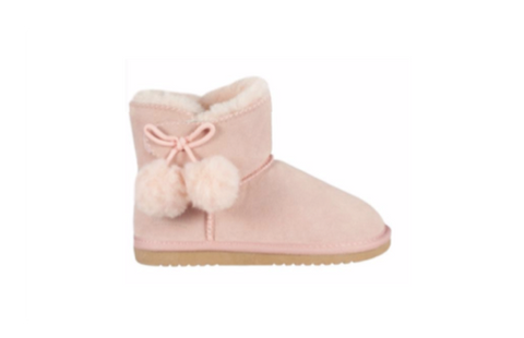 Child Pink PomPom Sheepskin Boot - CLOUD NINE - Shoe Size Kid 6-7, 8-9, 10-11, 12-13, 1, 2, 3, 4